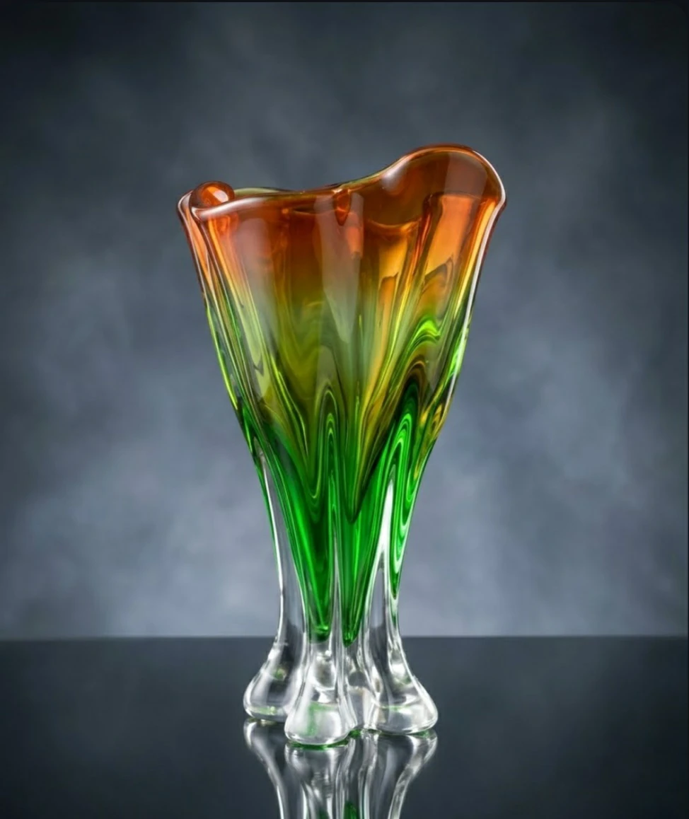 Vintage Swirl Art Glass Vase - Orange & Green