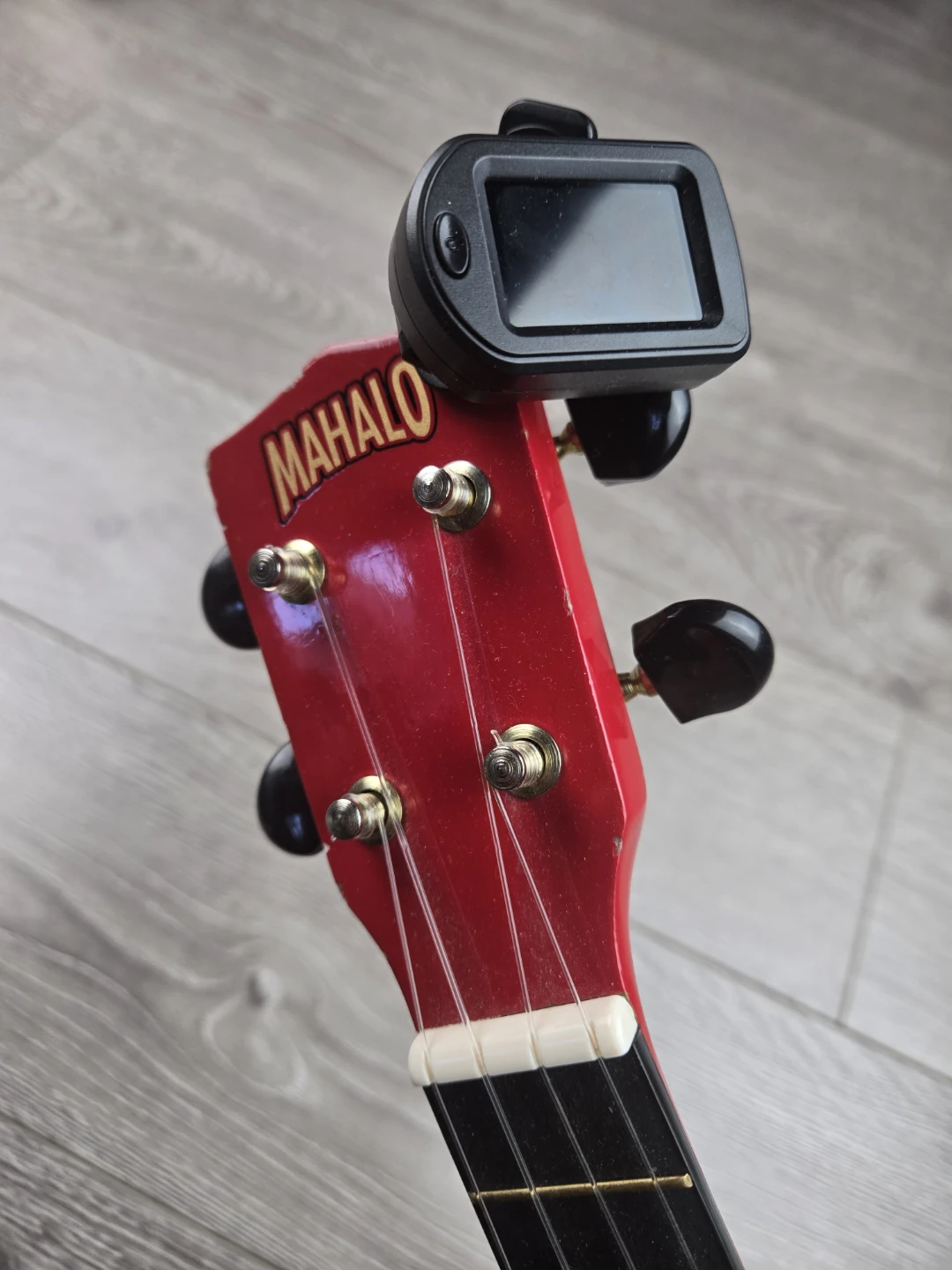Red real wood ukelele with tuner - photo 3