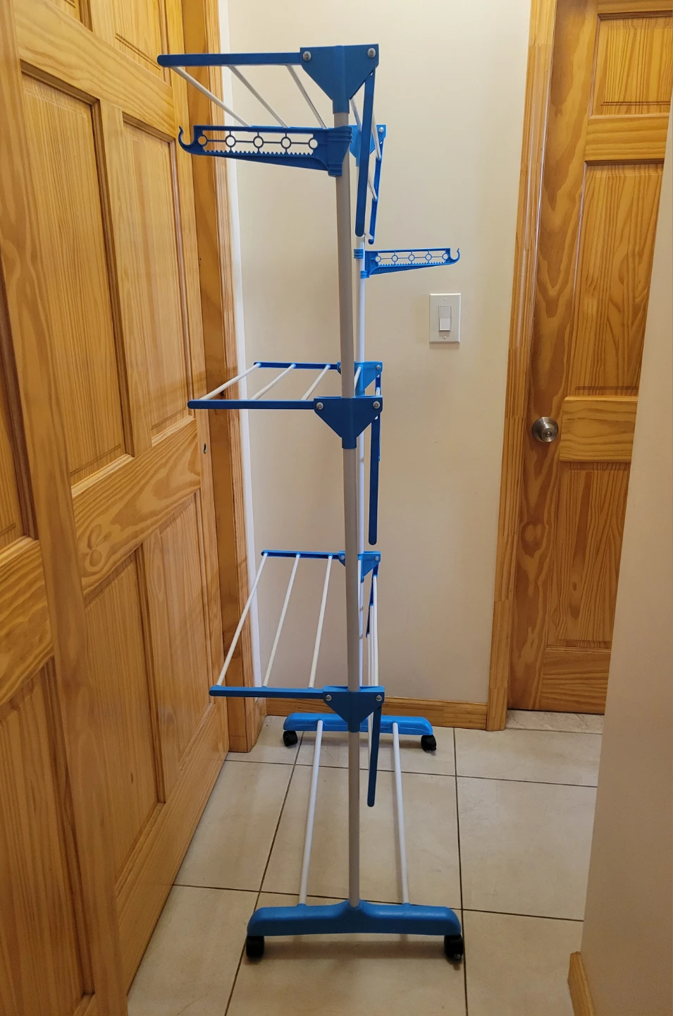 NEW Blue and White Tall Folding Drying Rack with wheels - photo 3