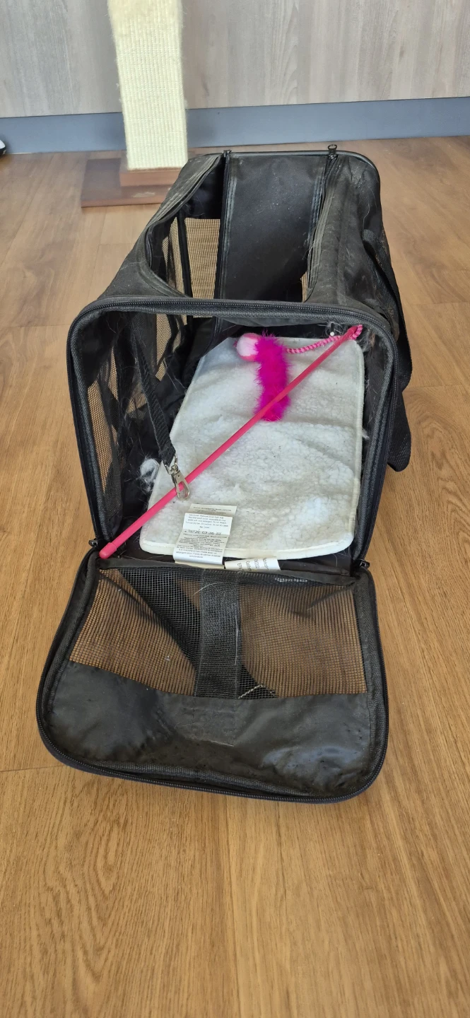 Black Pet Carrier with Fleece Liner and Toy - photo 2