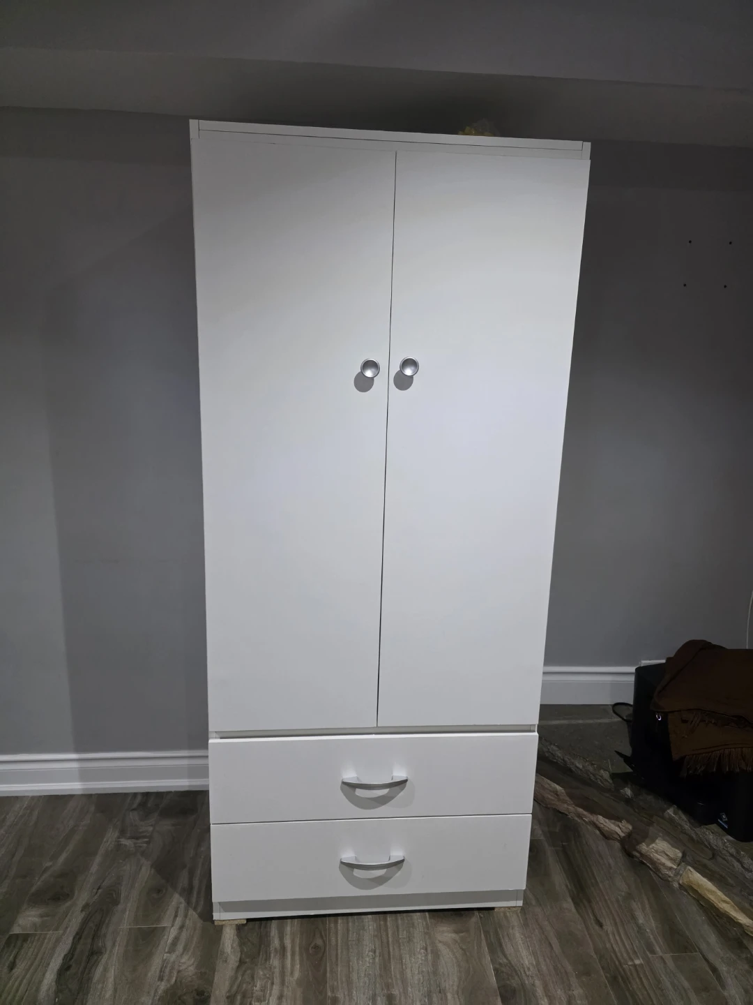 White Two-Door Wardrobe with Drawers