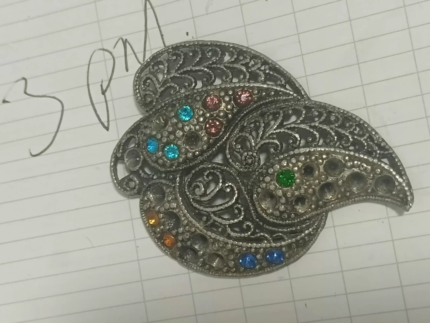 Filigree Brooch with Coloured Stones