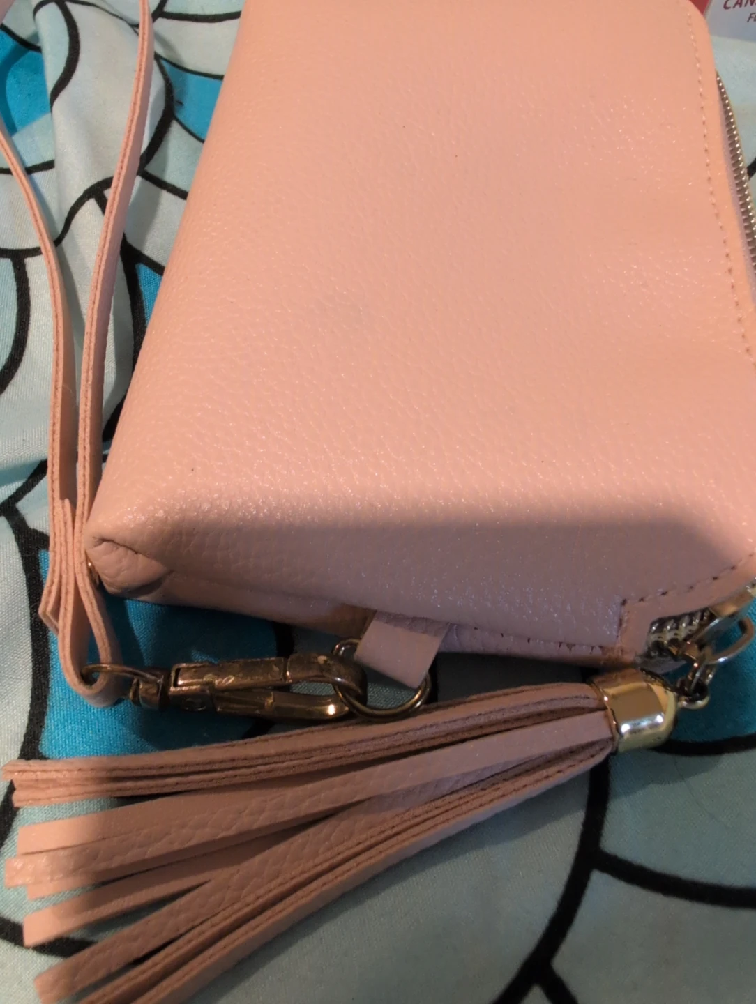 Pink Faux Leather Wristlet Pouch