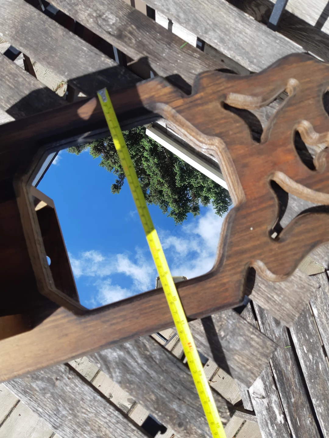 Vintage Mirror with Carved Wooden Frame and Wall Pocket Planter - photo 4