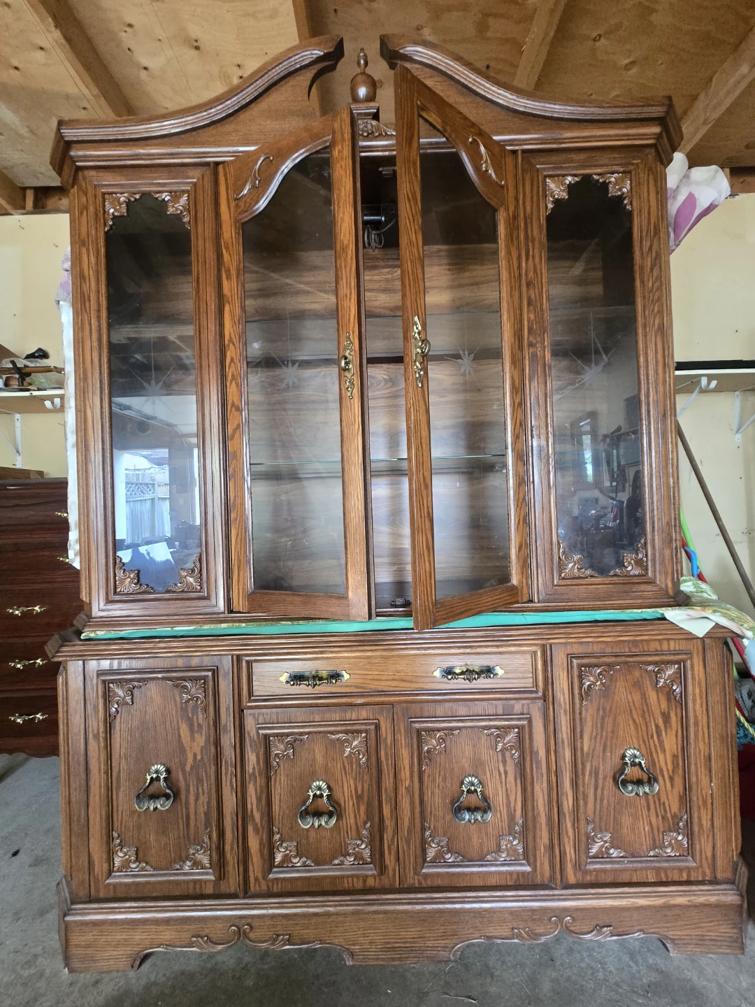Solid Oak China Cabinet with Glass Doors