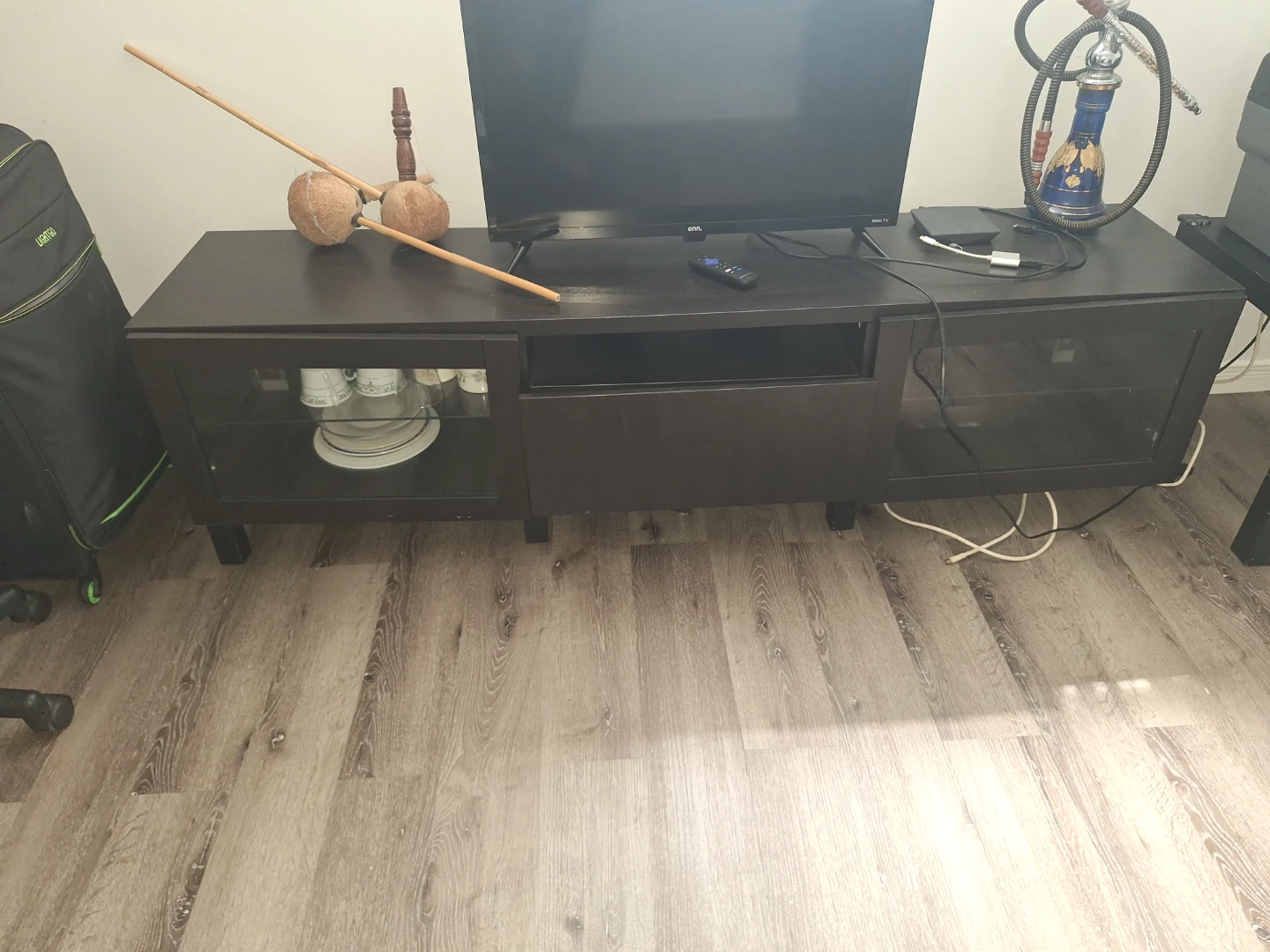 Black TV Stand with Glass Doors