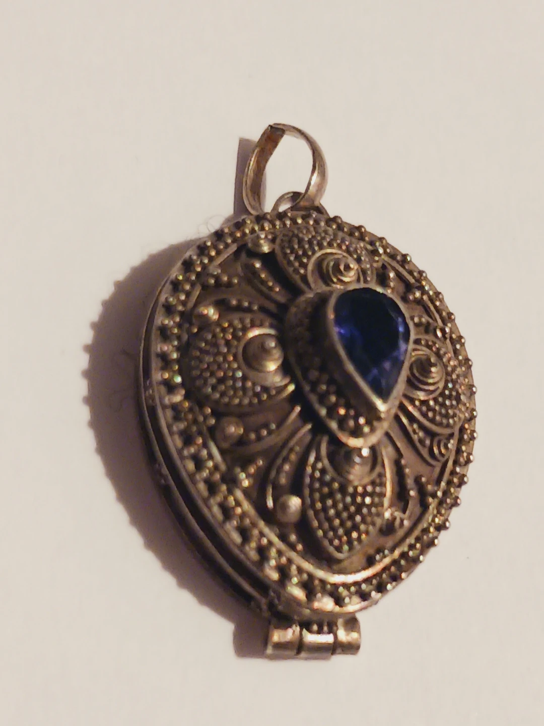 Antique Sterling Silver 925 Lapis Lazuli Locket Pendant - photo 2