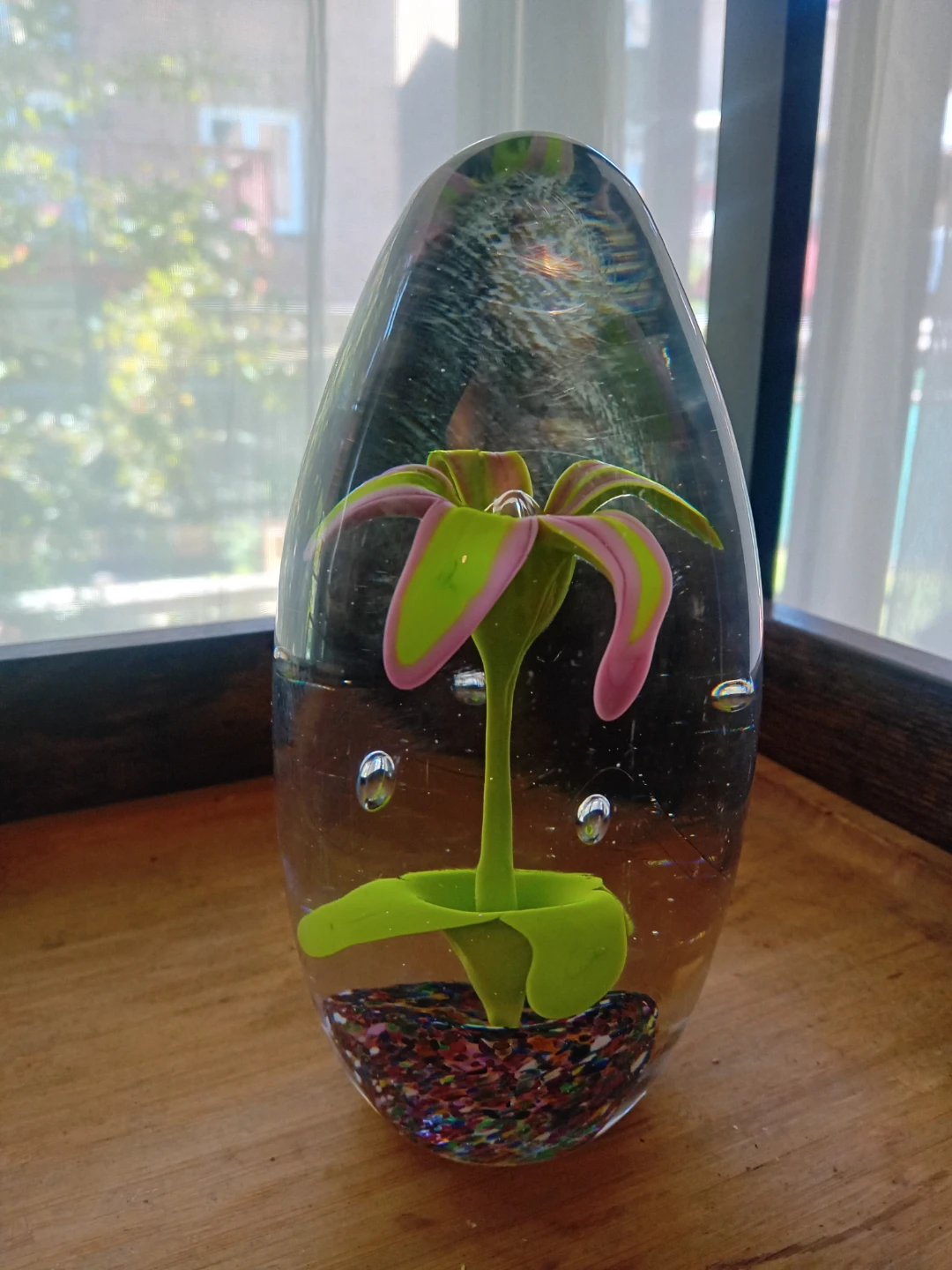 Glass Paperweight with Embedded Flower