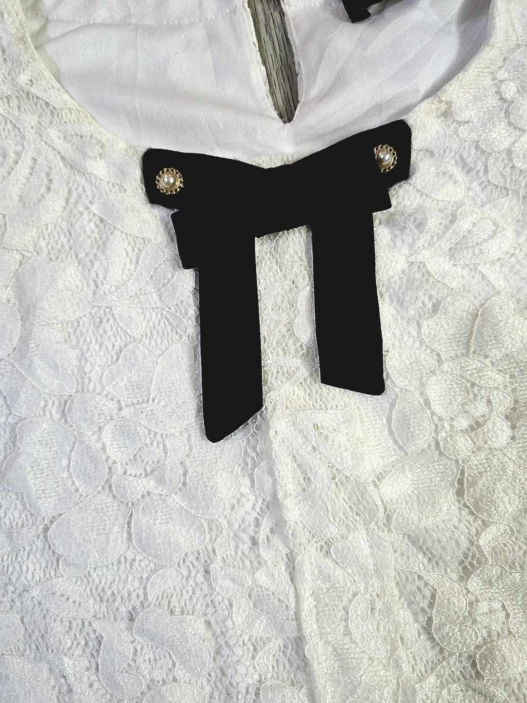 Karl Lagerfeld Paris White ⚽  Lace Top with Bow - M - photo 3