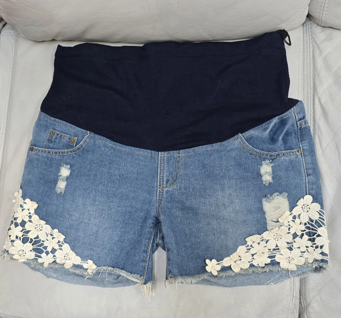 Maternity Denim Shorts with Lace