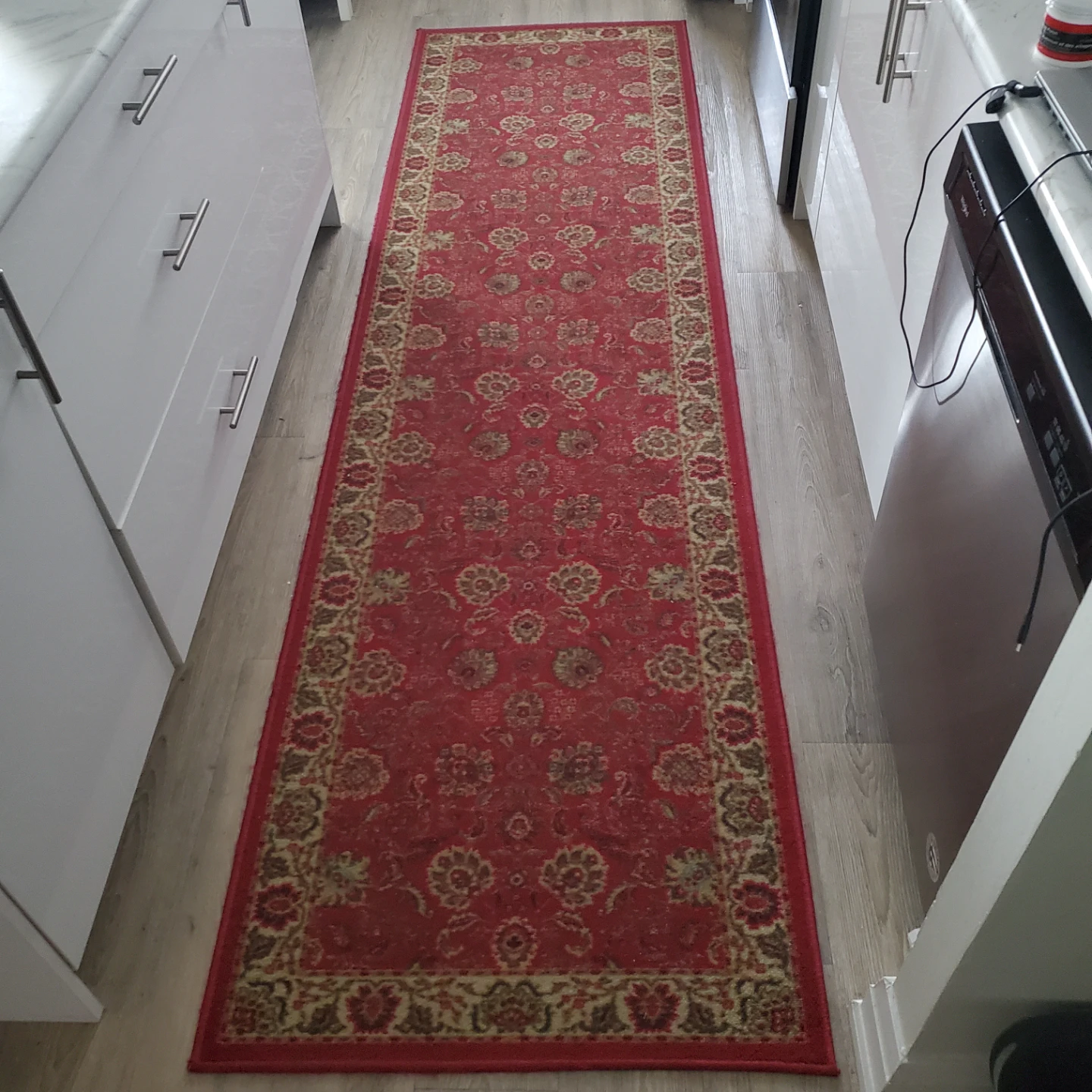 Red Runner Rug with Persian Pattern