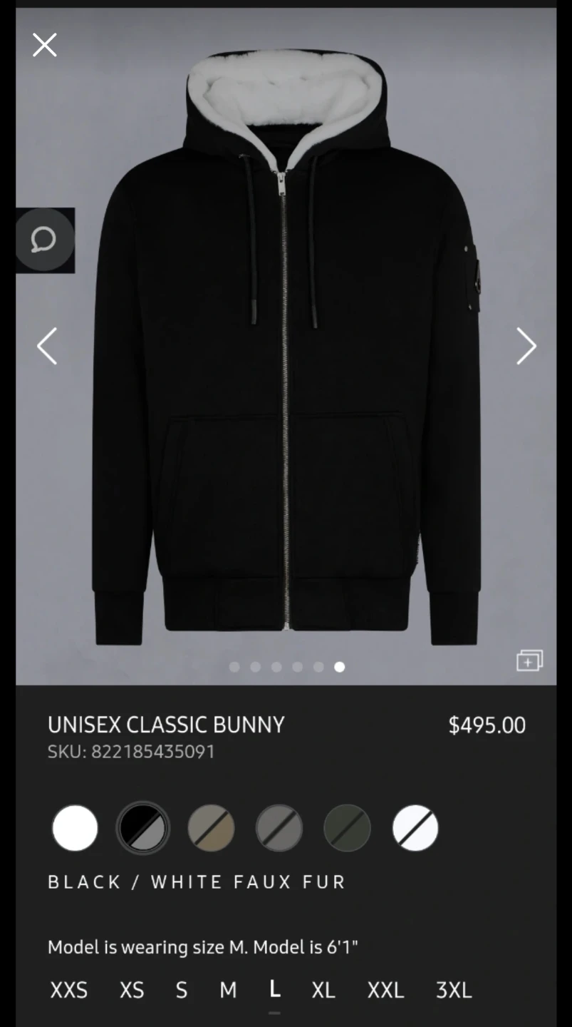 Moose Knuckles Unisex Black Hoodie with White Faux Fur