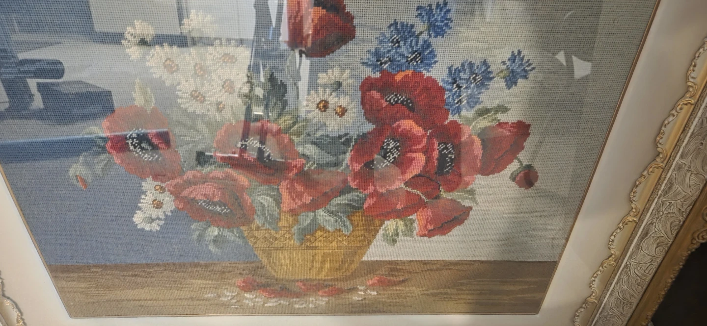 Antique Framed Poppies needlepoint