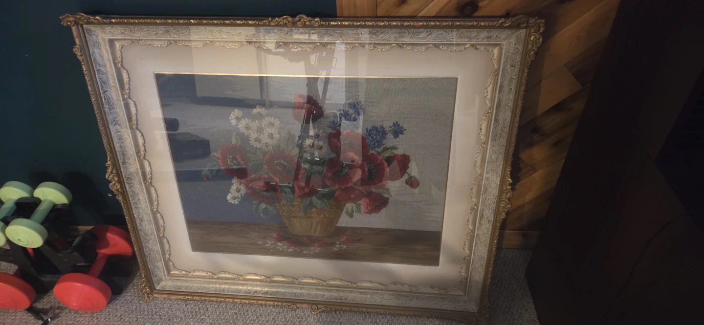 Antique Framed Poppies needlepoint - photo 2