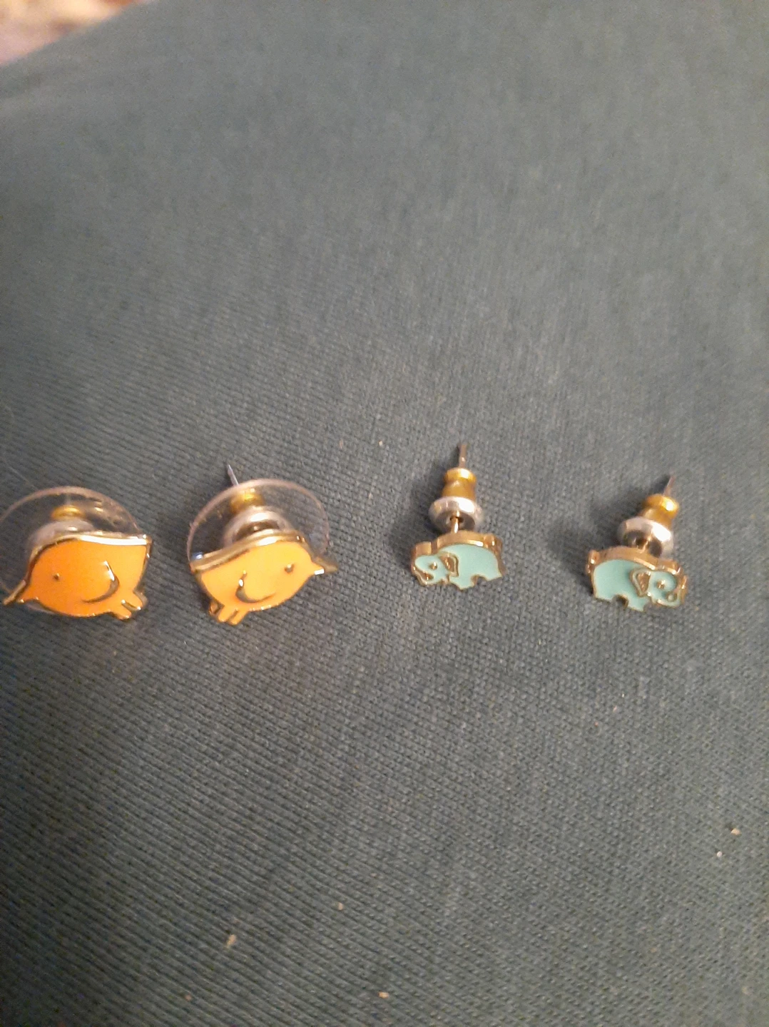 Cute Enamel Bird and Elephant Stud Earrings