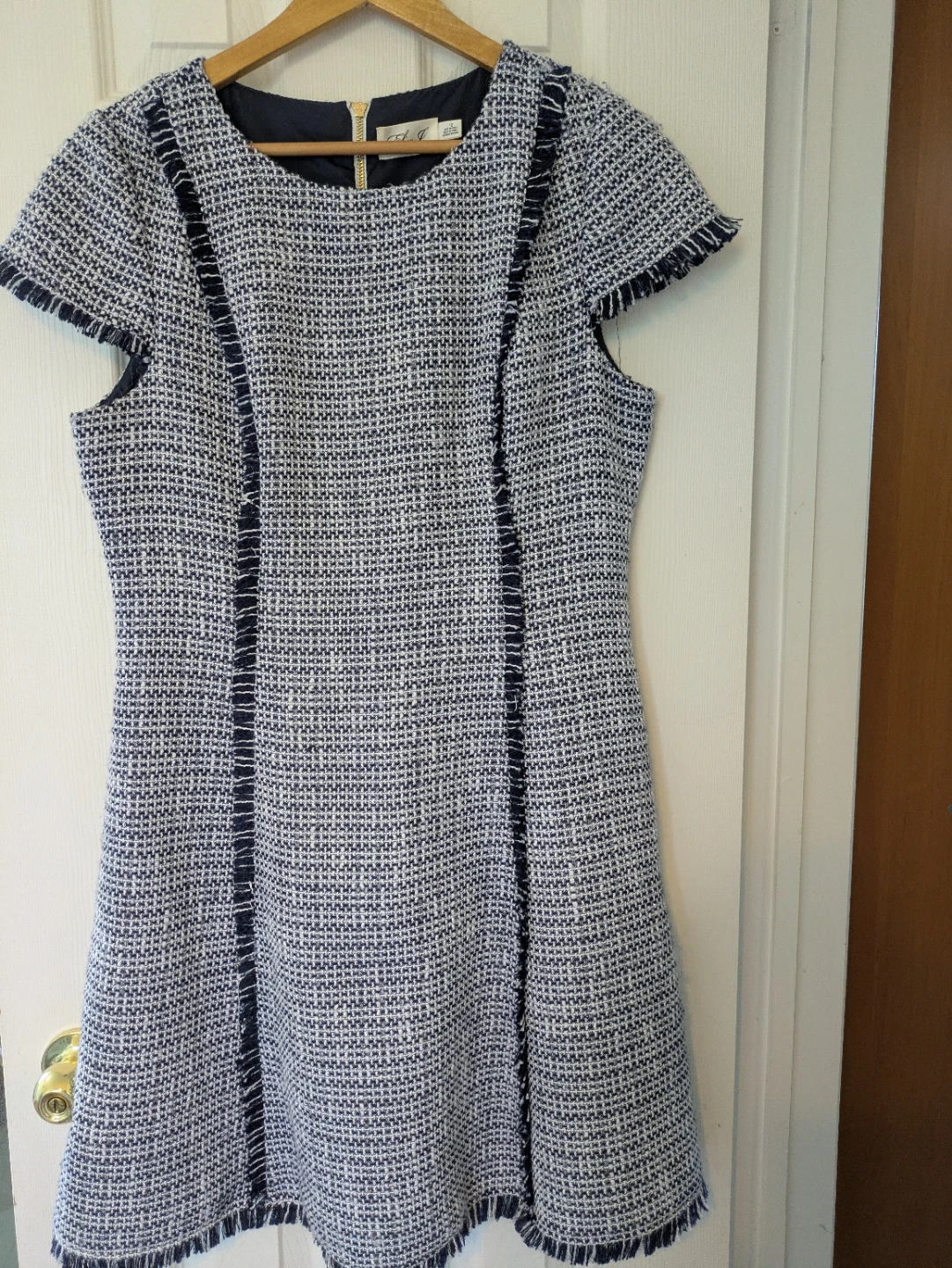 Eliza J Navy & White Tweed Dress - Size 12