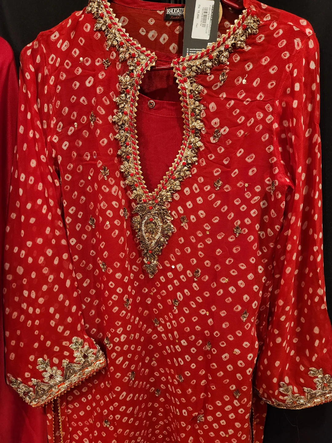 Red Embellished Kurti and Pants Set