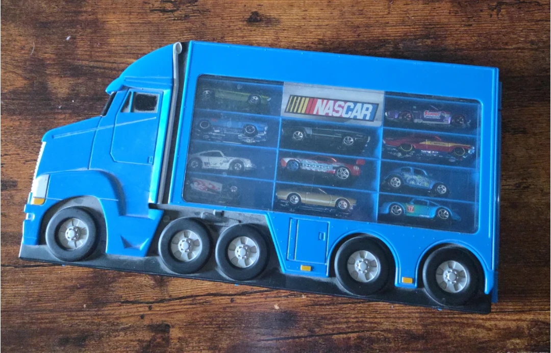 Blue Truck Car Carrier with 9 Die-cast Cars