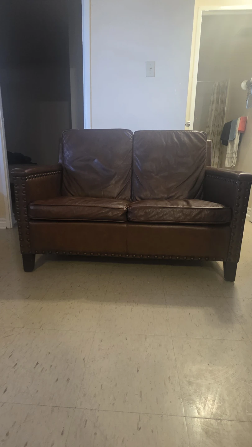 Brown Leather Loveseat Sofa
