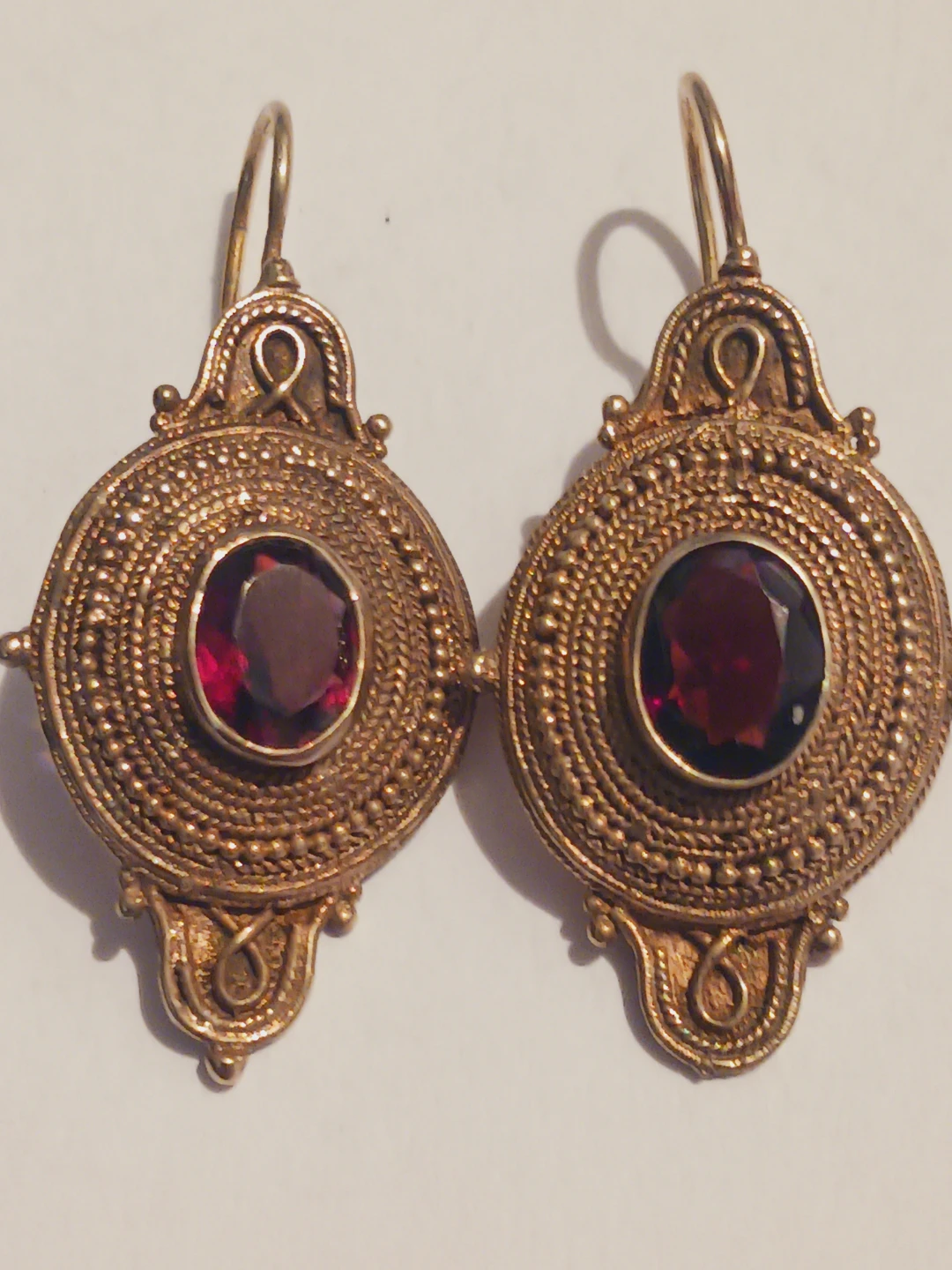 Antique Gold Vermiel Sterling Silver 925 Garnet Stone Earrings