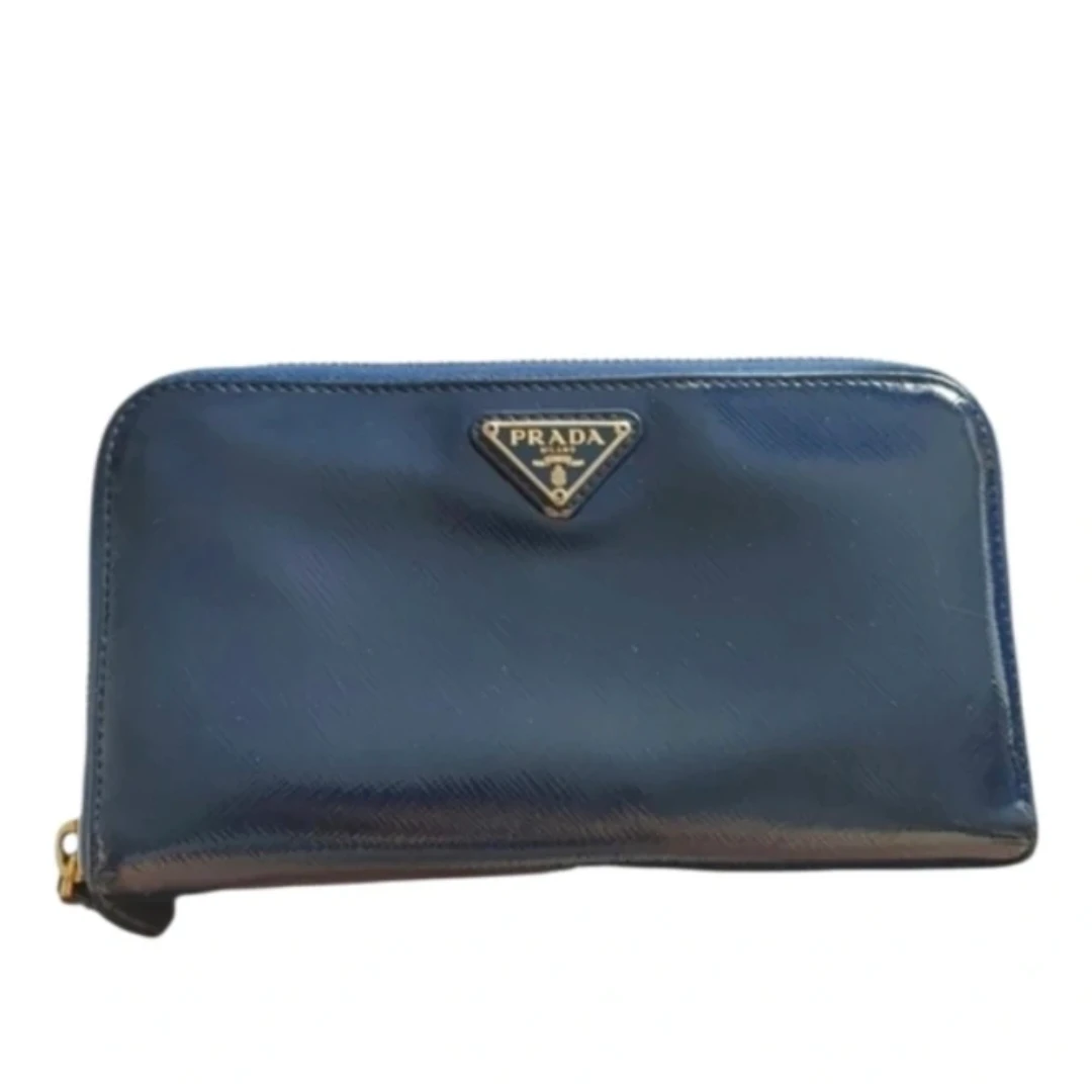 Prada Blue Leather Zip Around Long Wallet