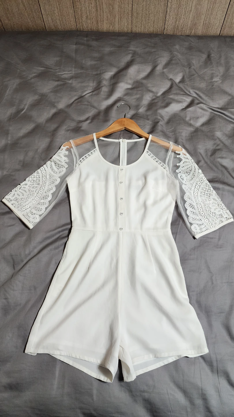 White Lace Sleeve Romper Small