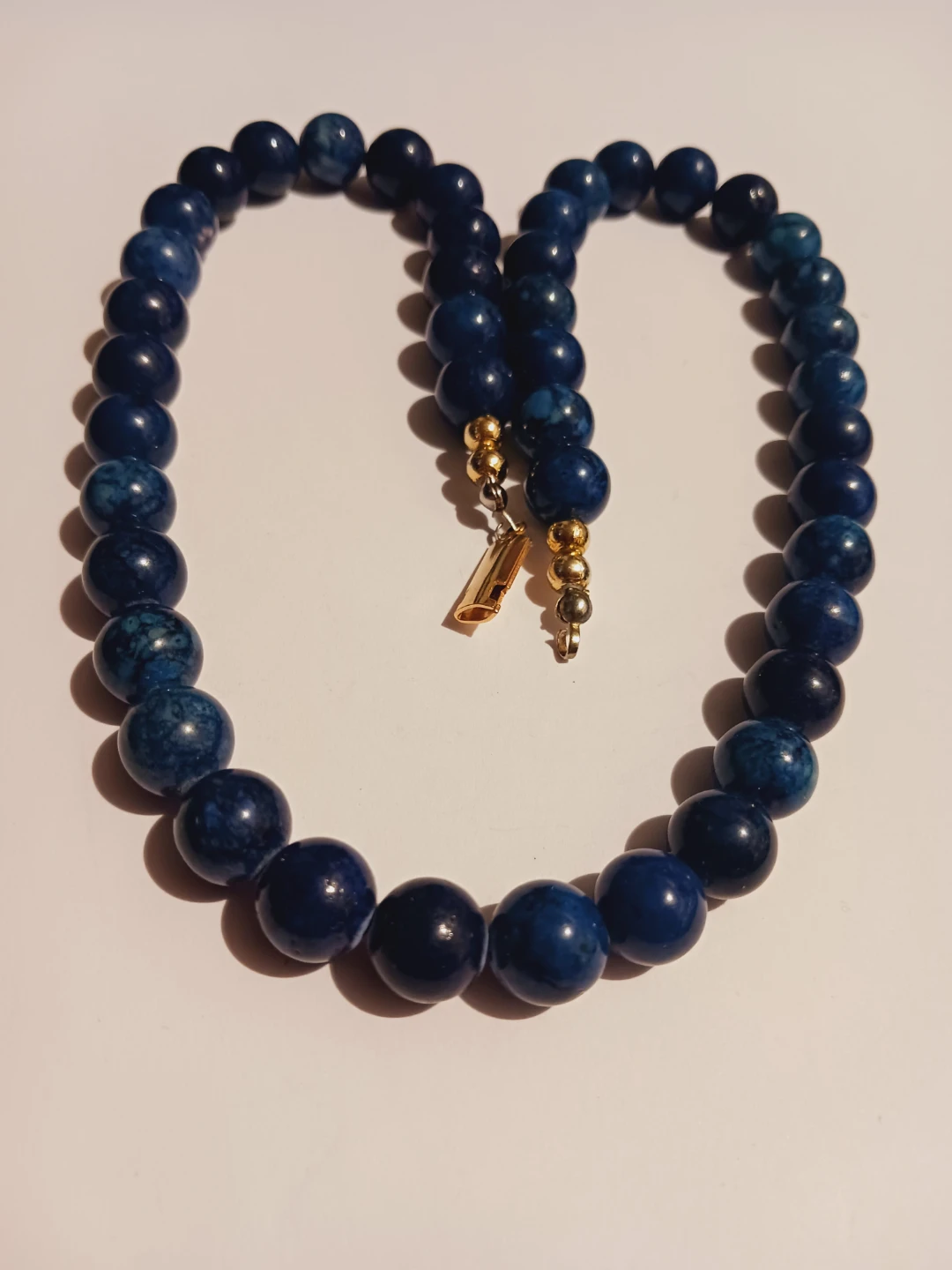 Lapis Lazuli Stone Beaded Necklace with Gold Clasp