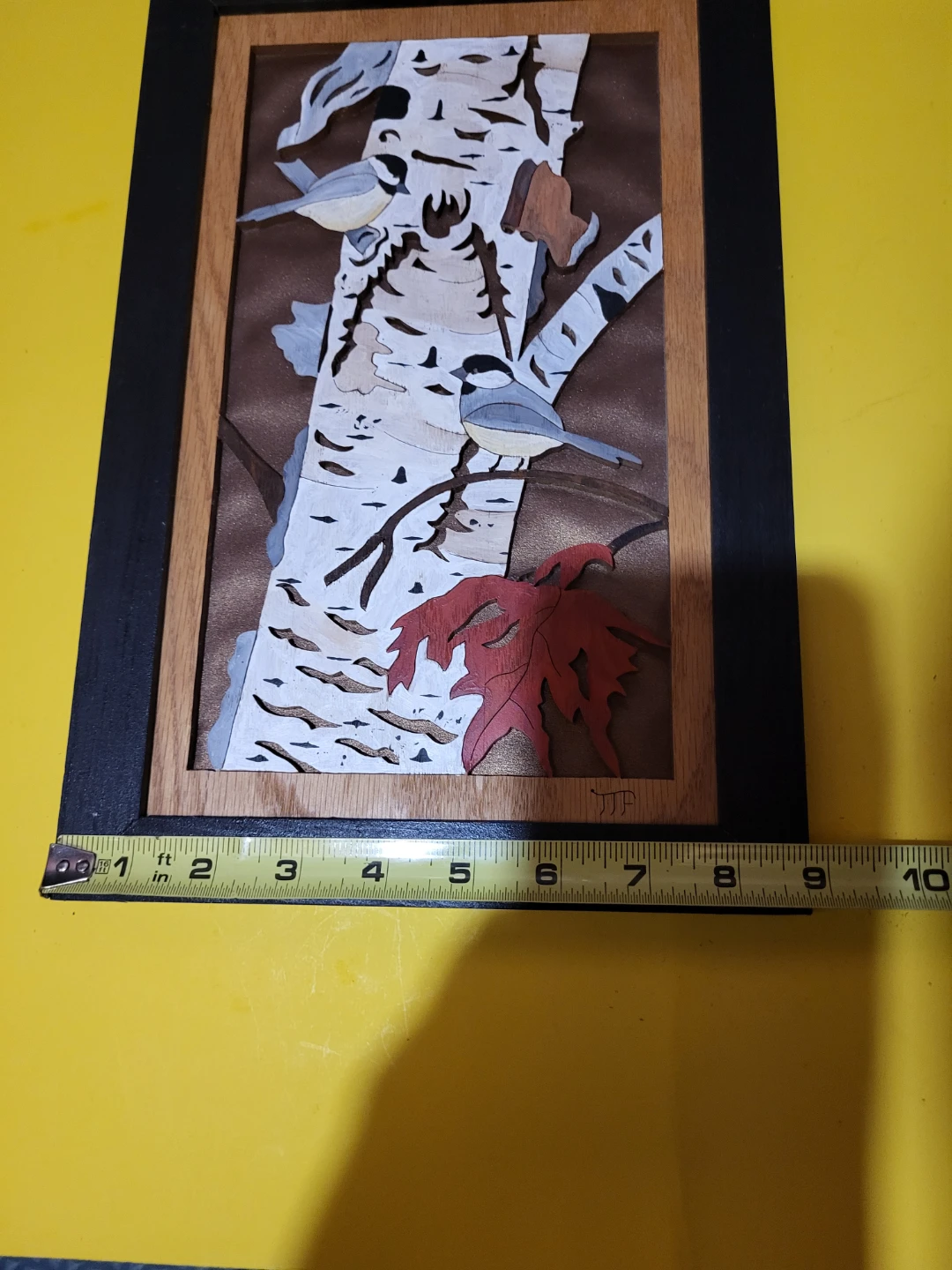 Wooden Marquetry Art Picture with Birds and Maple Leaf - photo 2