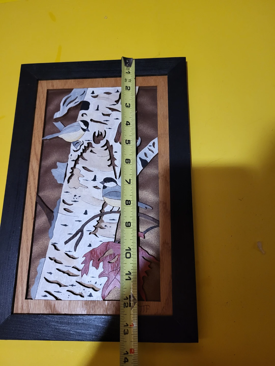 Wooden Marquetry Art Picture with Birds and Maple Leaf - photo 3