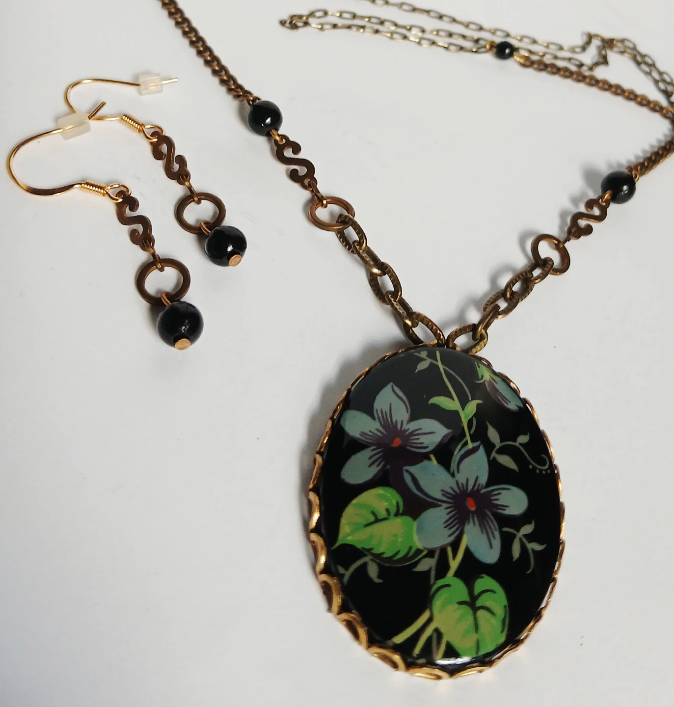 Floral large Pendant Necklace and Earring Set - photo 2