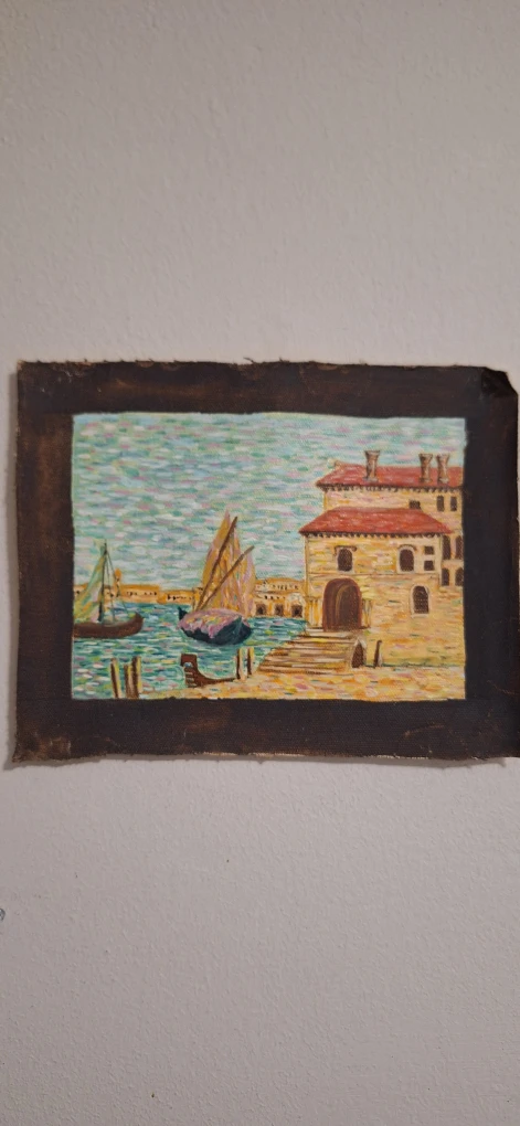 Oil Painting of Venice Canal Scene with Boats