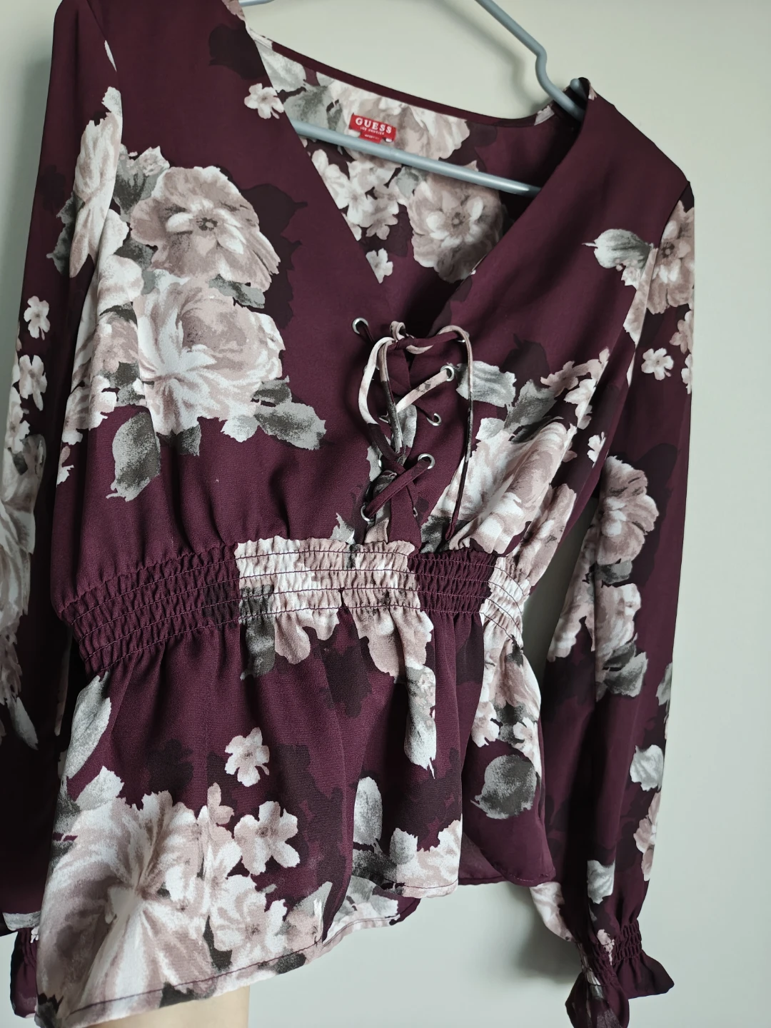 Guess Floral Lace-Up Peplum Blouse - photo 3
