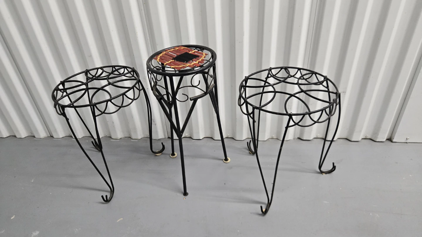 Set of 3 Black Metal Plant Stands