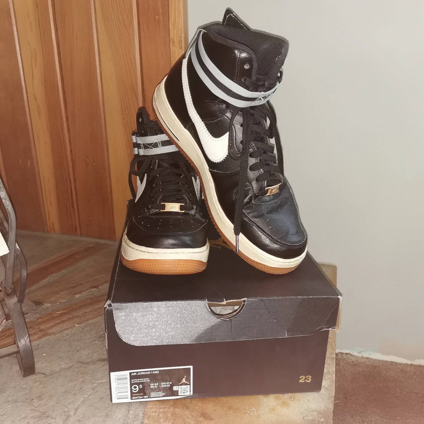 Nike Air Jordan 1 Mid Black White Gum High Top Sneakers