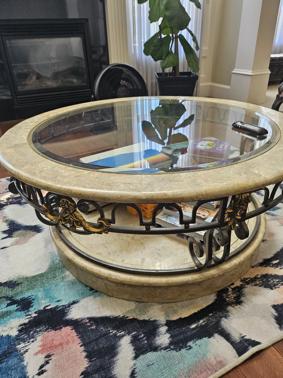 Round Marble and Glass Coffee Table - photo 2