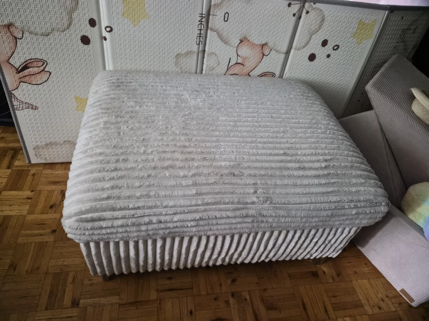 Corduroy Storage Ottoman - Cream - photo 2