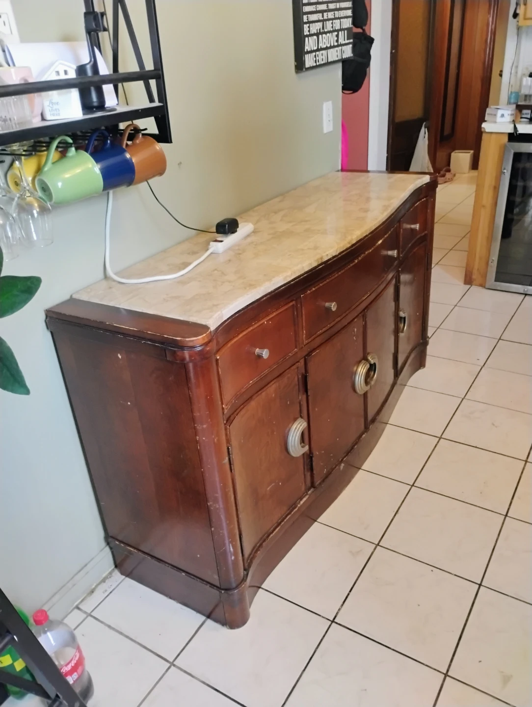 Vintage Wooden Sideboard with Marble Top