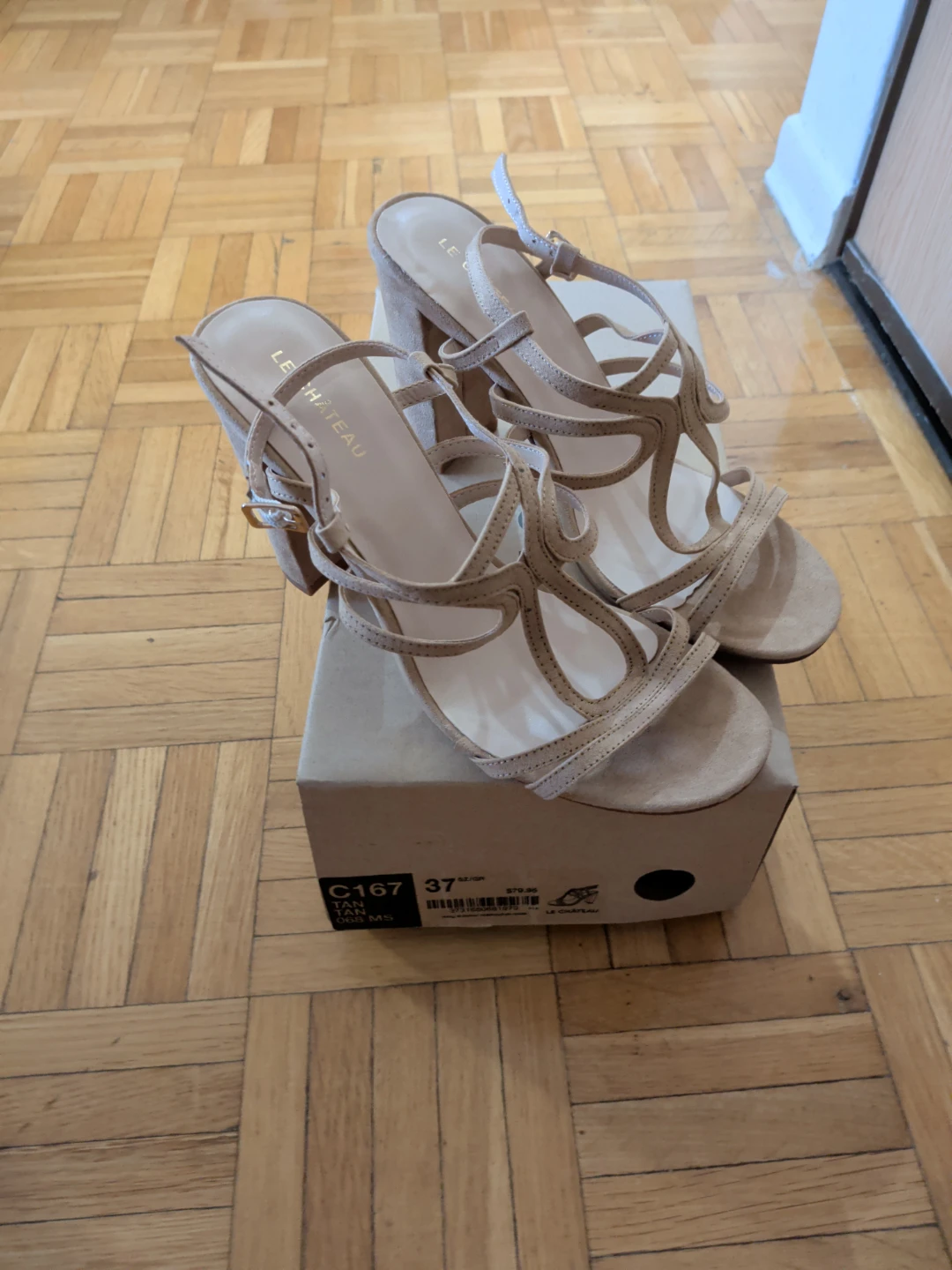 Tan Strappy Block Heel Sandals