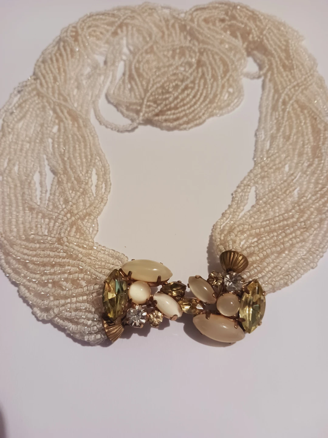 Gorgeous Vintage Cream Beaded Necklace with Statement Clasp