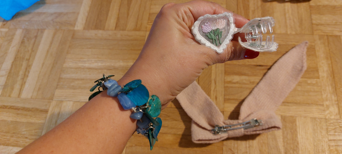 Pink Knitted Headband with Hair Clips and Bracelet - photo 2