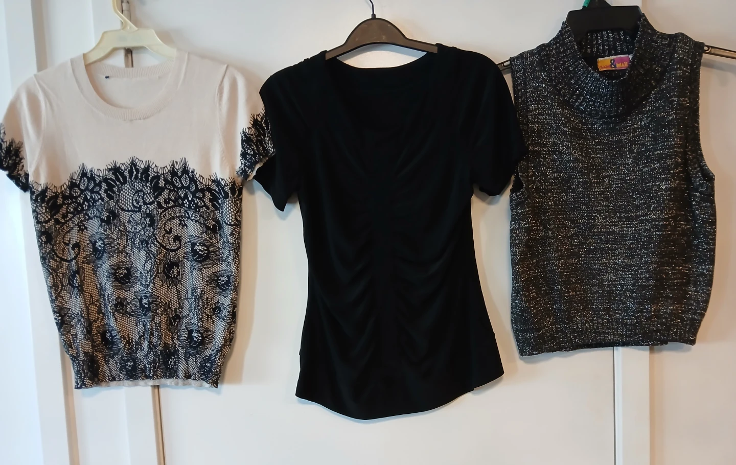 Bundle of 3 Tops - Lace, Black V-neck, and Sparkle Knit. All Sm. - photo 2