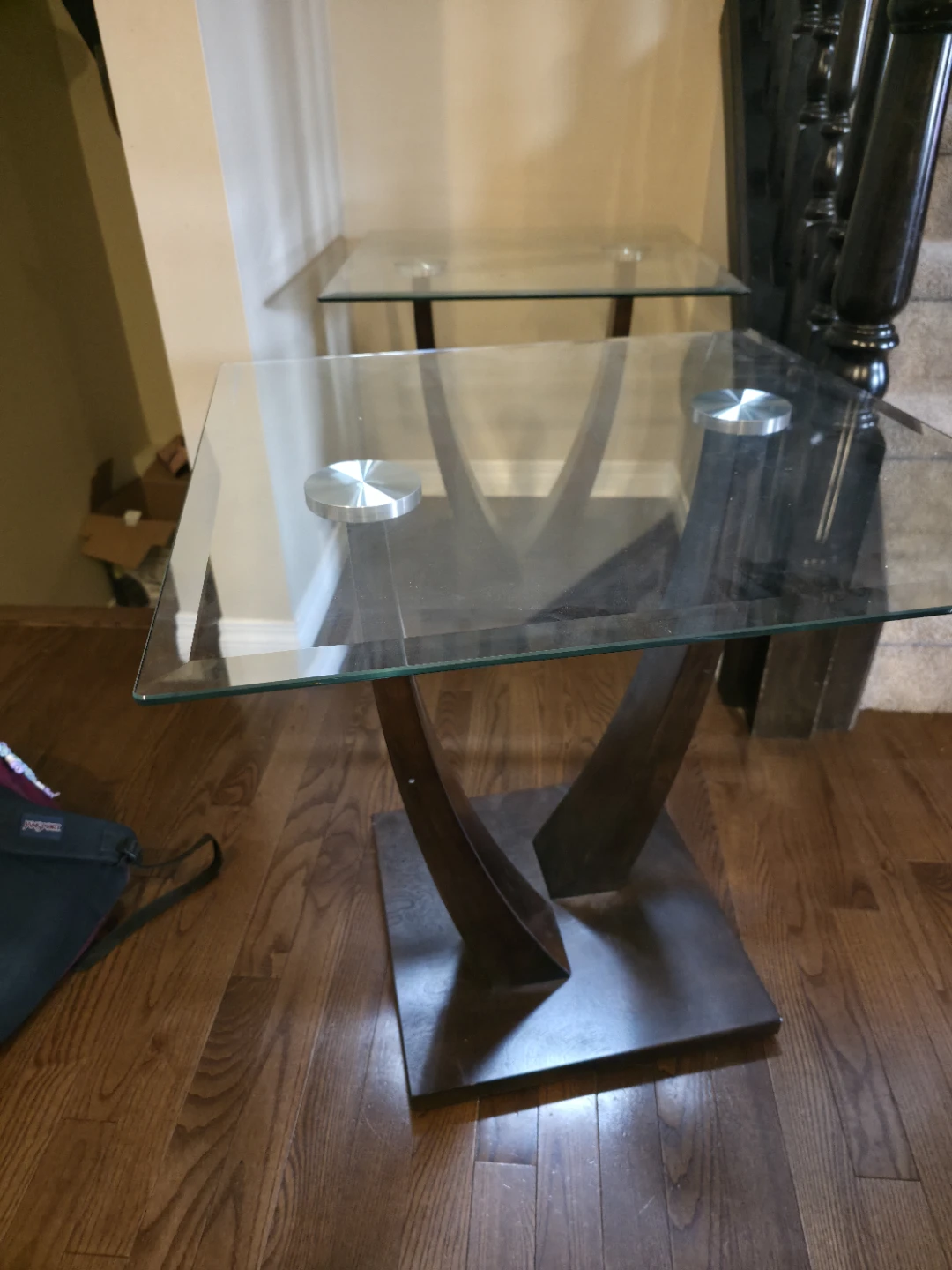 Glass Top Coffee Table with Wood Base and two sides table - photo 5