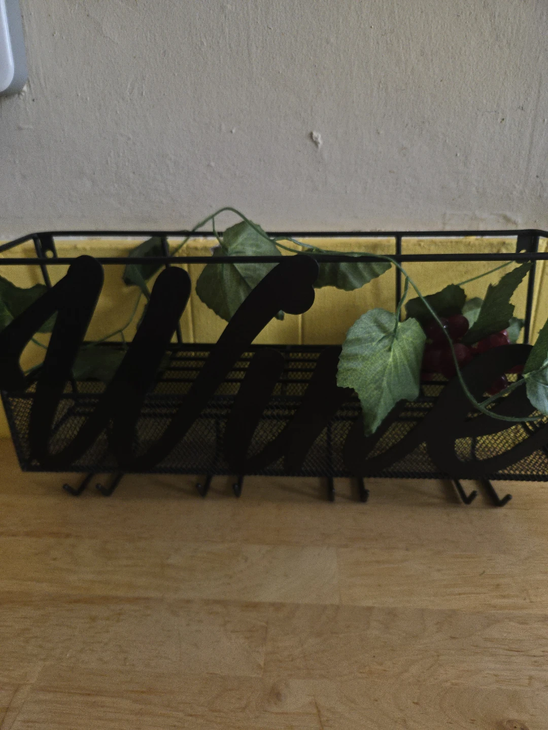 Black Metal Wine Rack Wall Shelf with Hooks