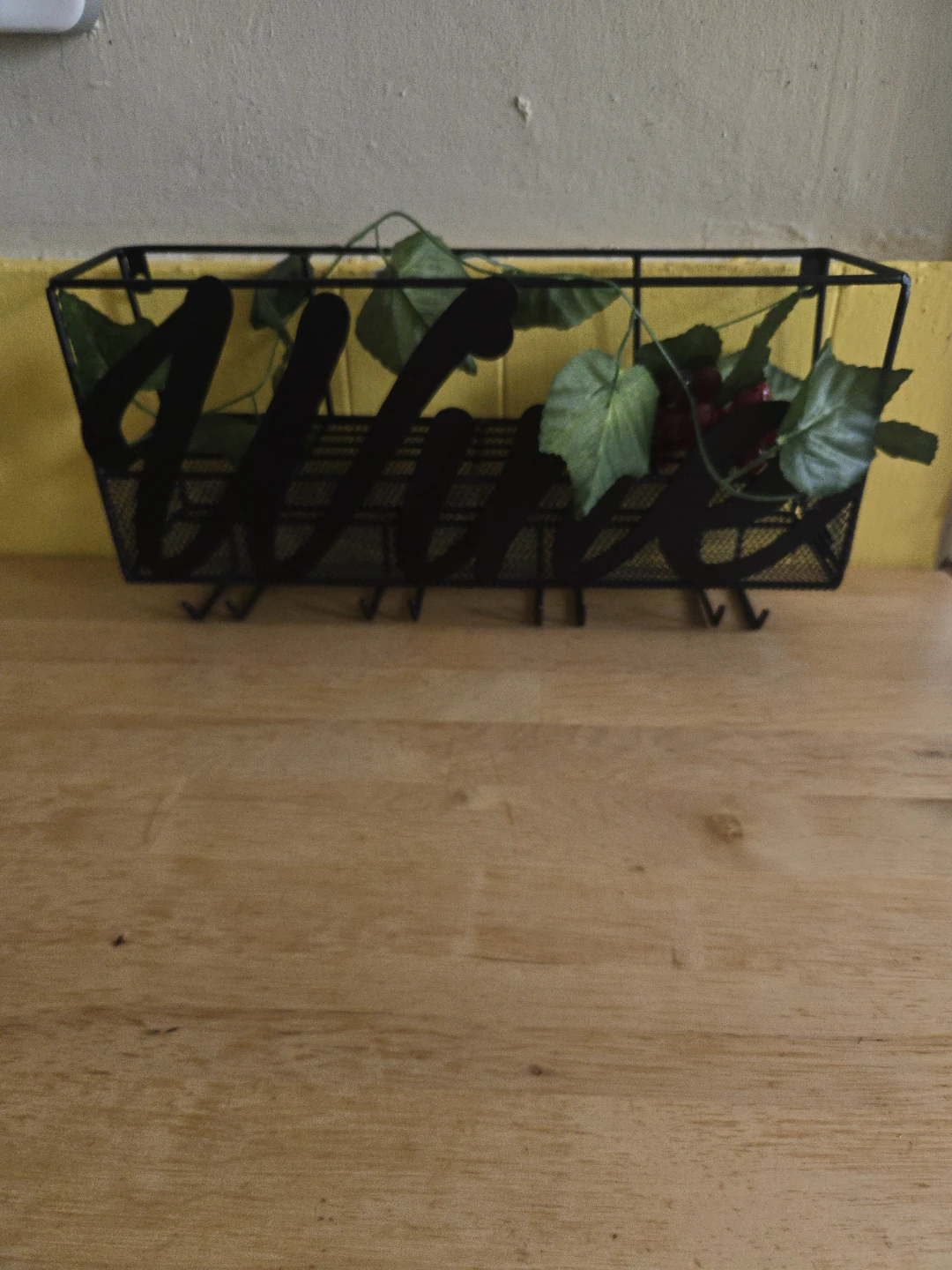 Black Metal Wine Rack Wall Shelf with Hooks - photo 2