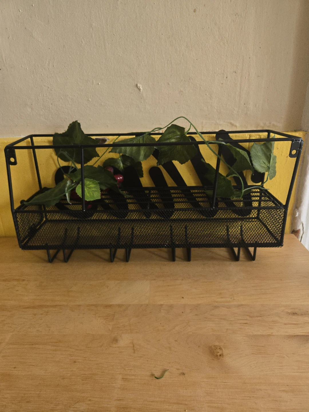 Black Metal Wine Rack Wall Shelf with Hooks - photo 4