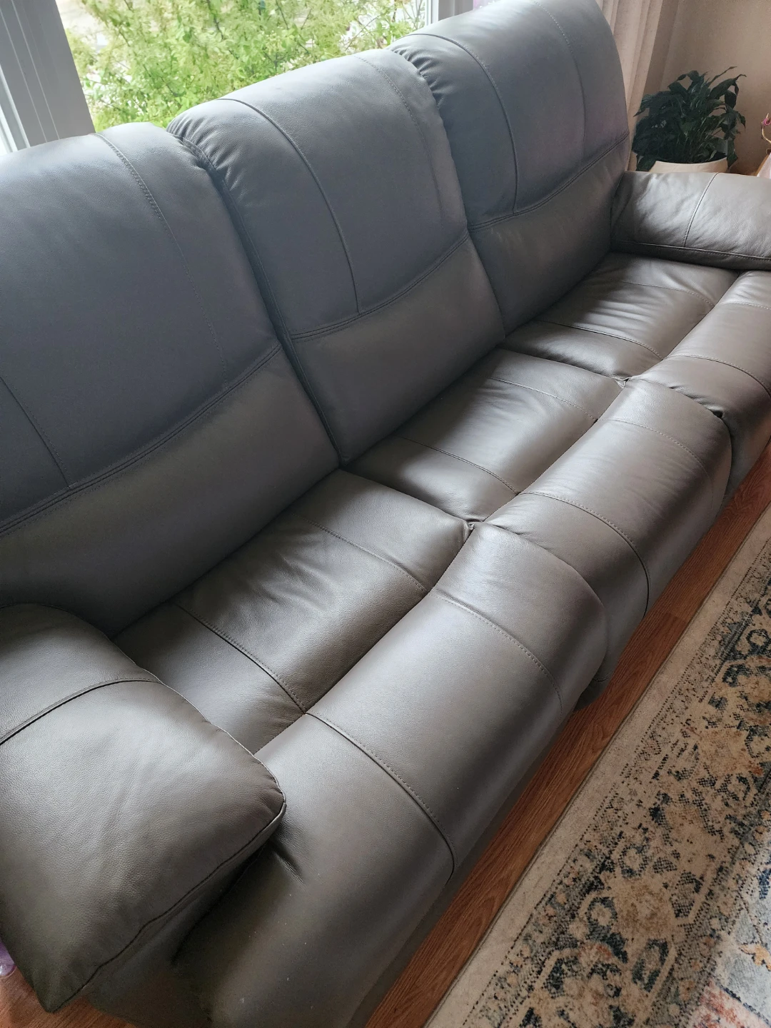 Genuine Leather Reclining Sofa - Grey - photo 2