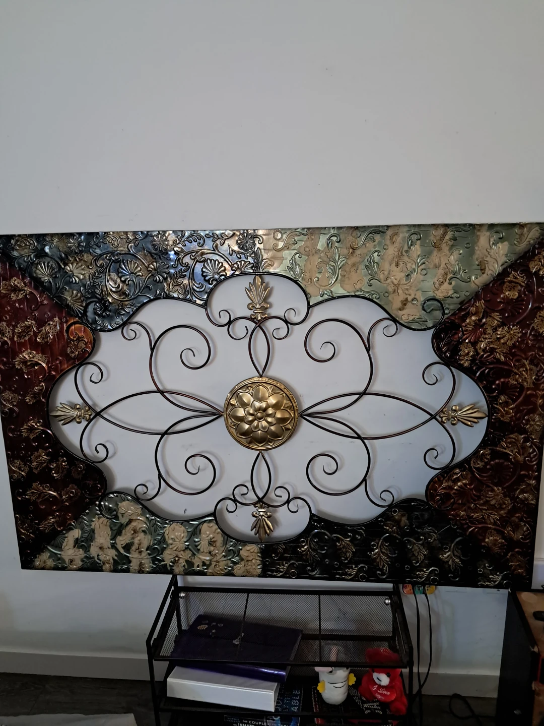 HUGE 60X36in Metal Wall Art with Floral and Scroll Design