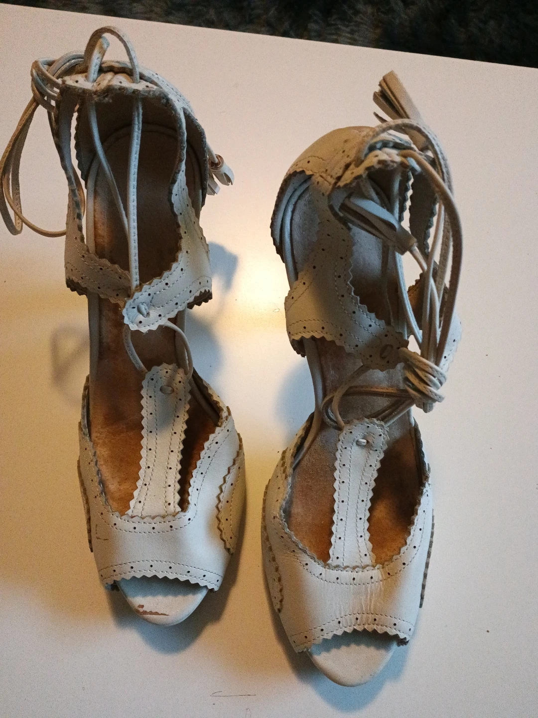 Women's White Lace-up Heels