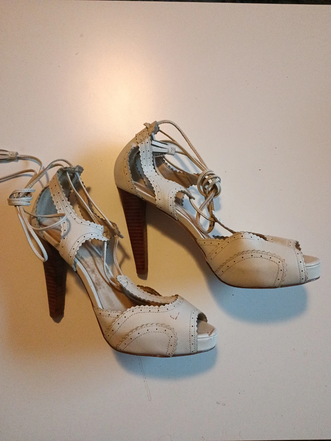 Women's White Lace-up Heels - photo 2