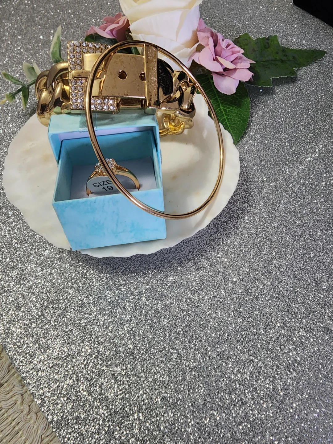 Gold Tone Bangle Bracelet and Ring Set - photo 3
